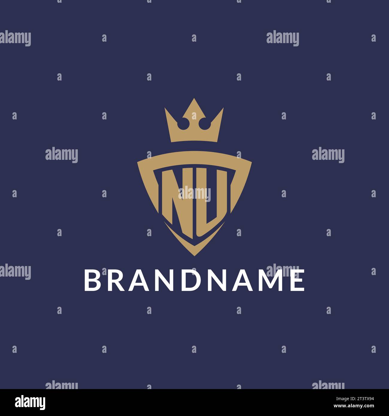 NU logo with shield and crown, monogram initial logo style vector file Stock Vector