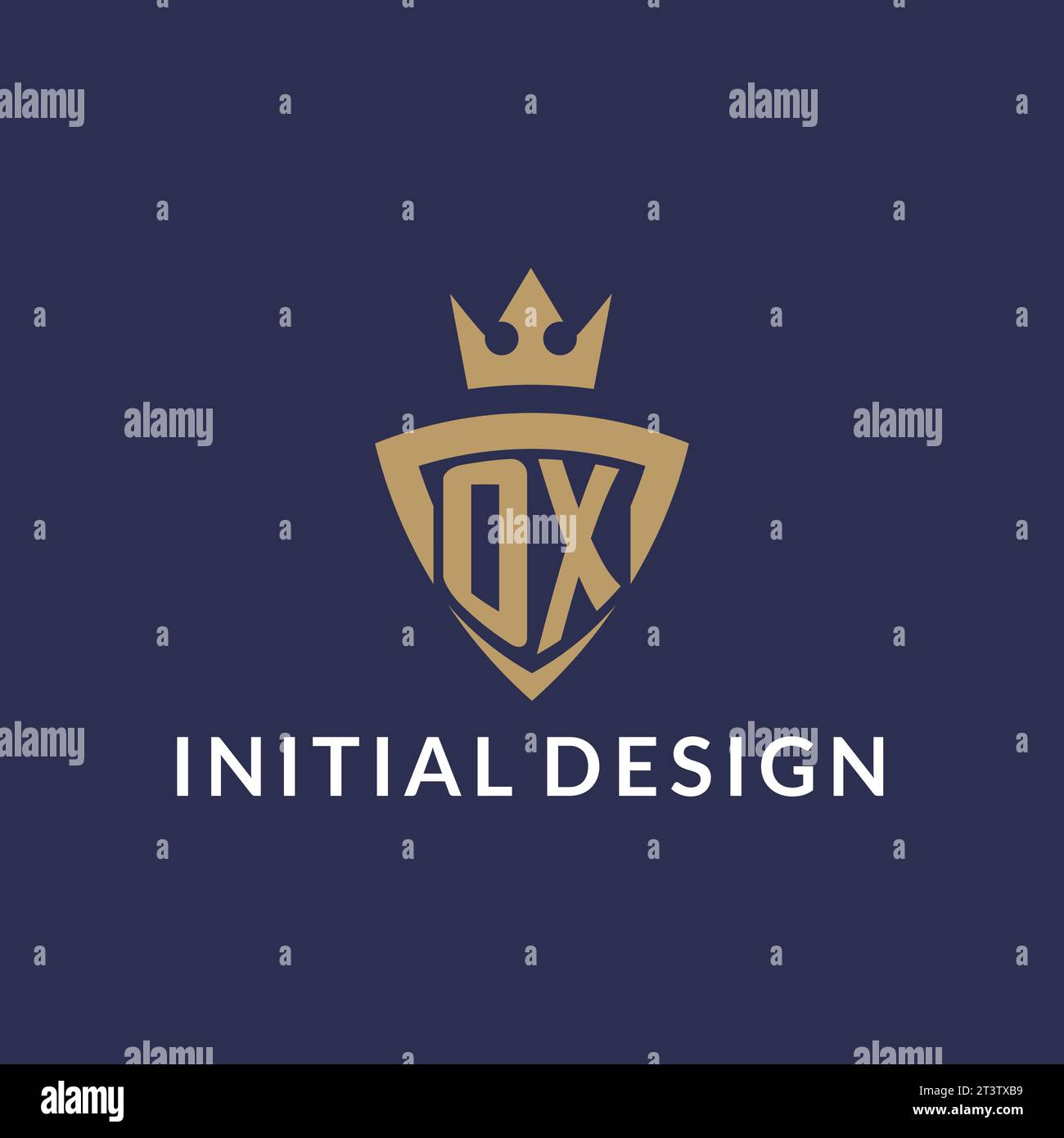 OX logo with shield and crown, monogram initial logo style vector file Stock Vector