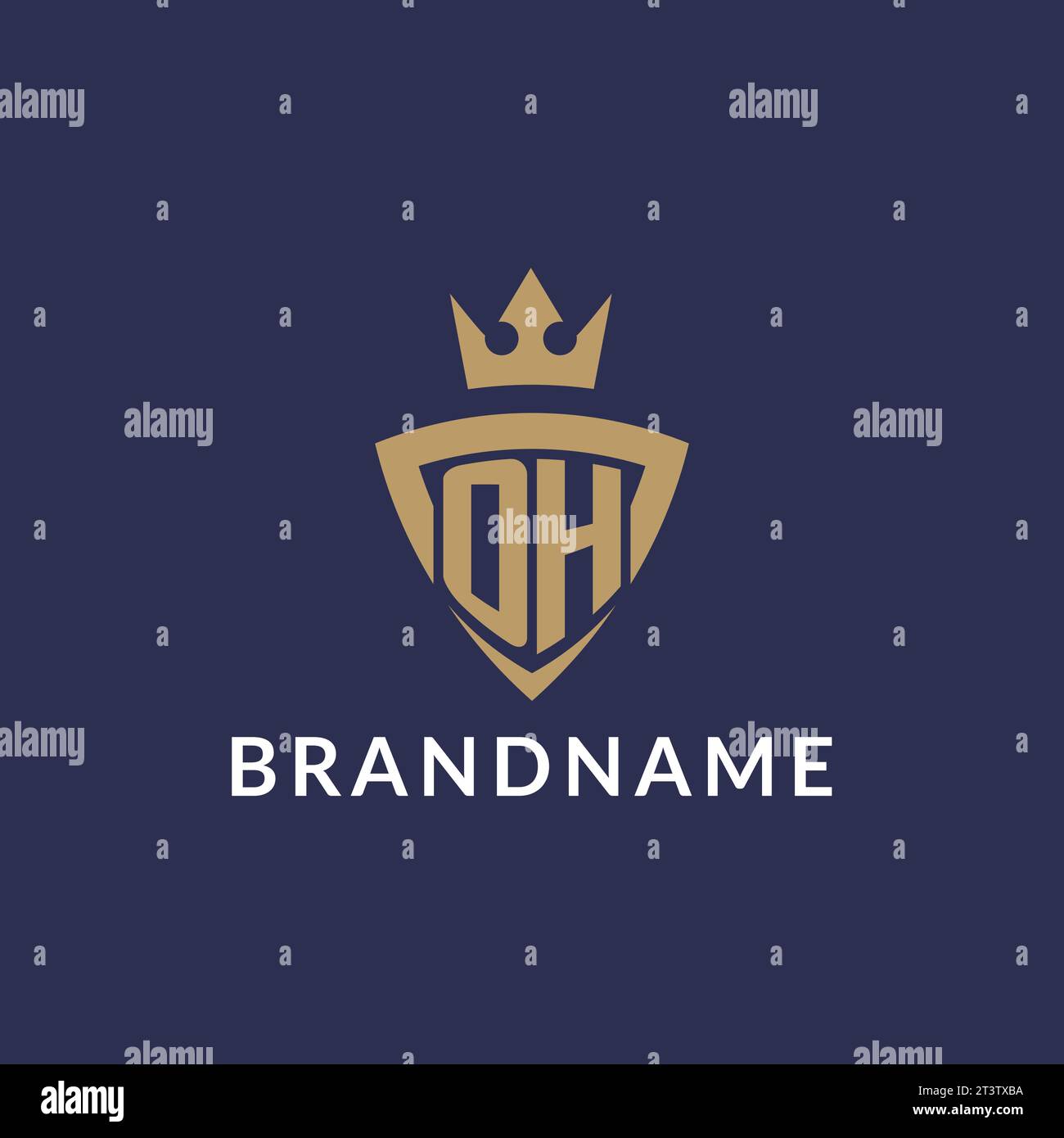 OH logo with shield and crown, monogram initial logo style vector file Stock Vector