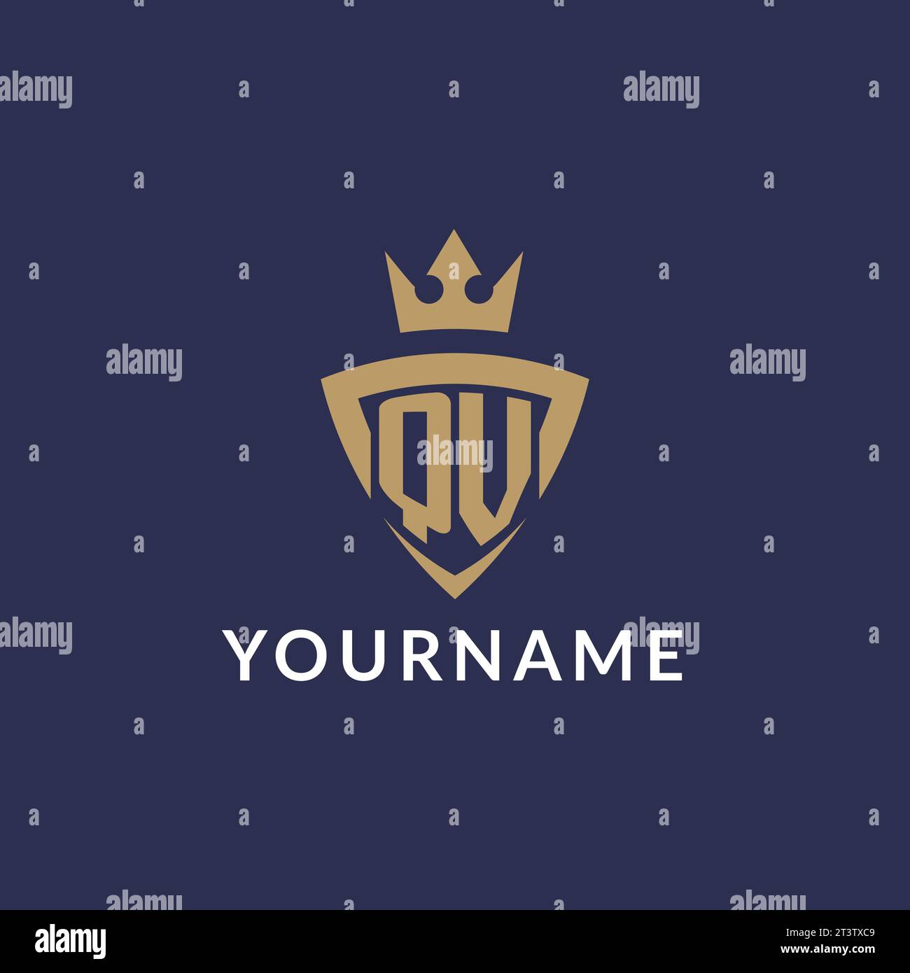 QV logo with shield and crown, monogram initial logo style vector file Stock Vector