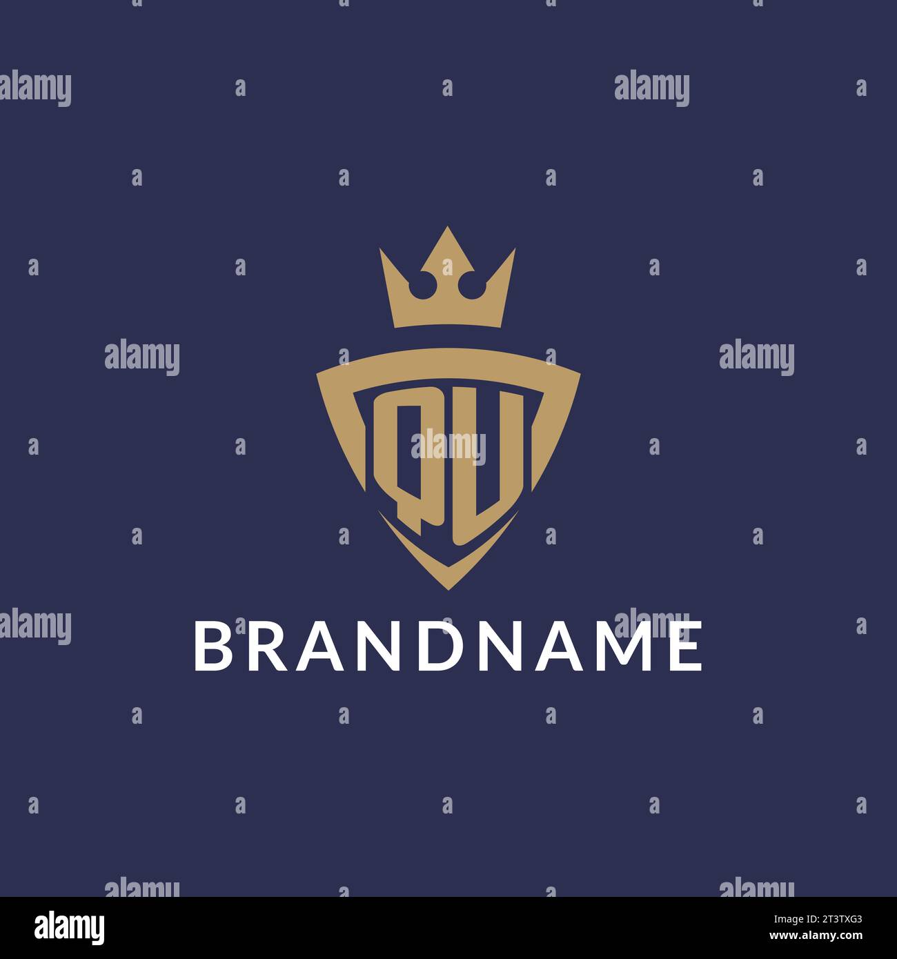 QU logo with shield and crown, monogram initial logo style vector file Stock Vector