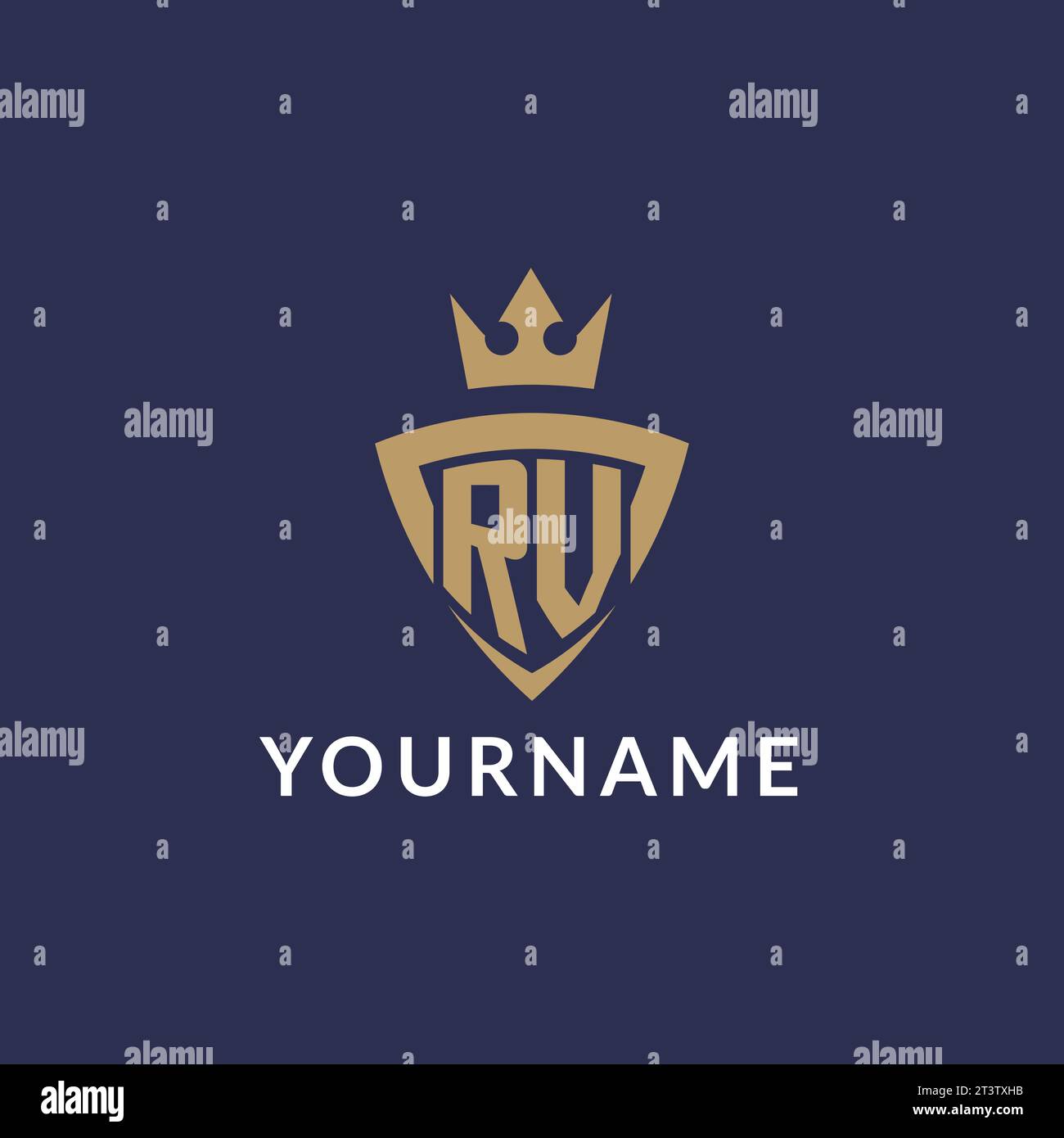 RV logo with shield and crown, monogram initial logo style vector file Stock Vector