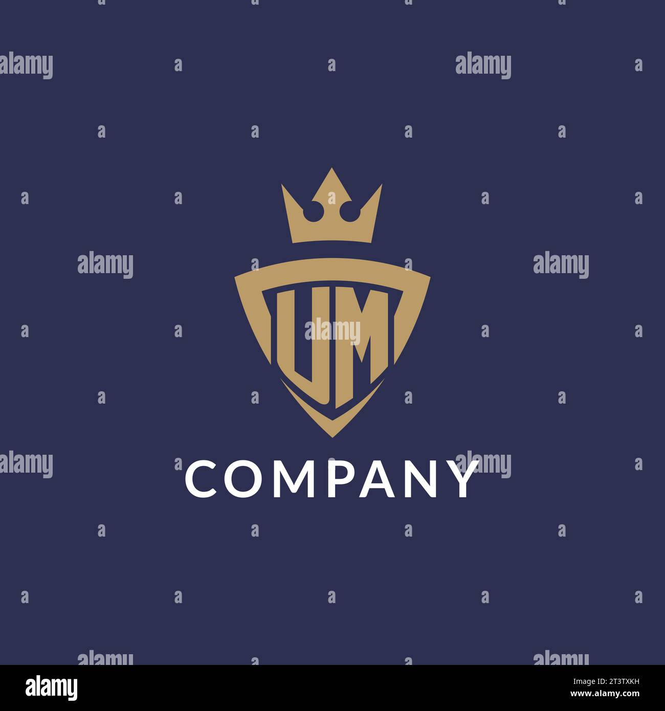 UM logo with shield and crown, monogram initial logo style vector file Stock Vector