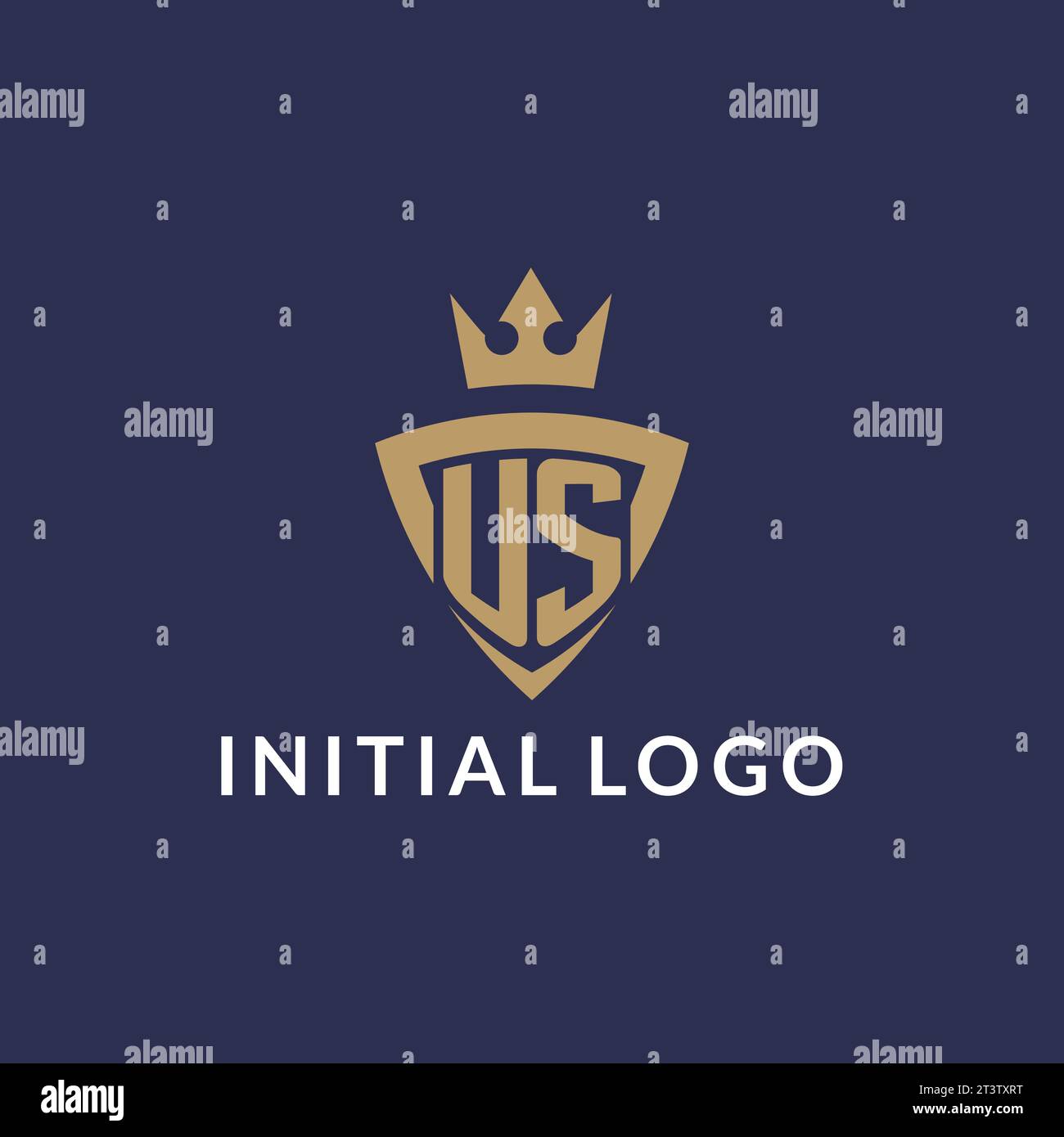 US logo with shield and crown, monogram initial logo style vector file Stock Vector