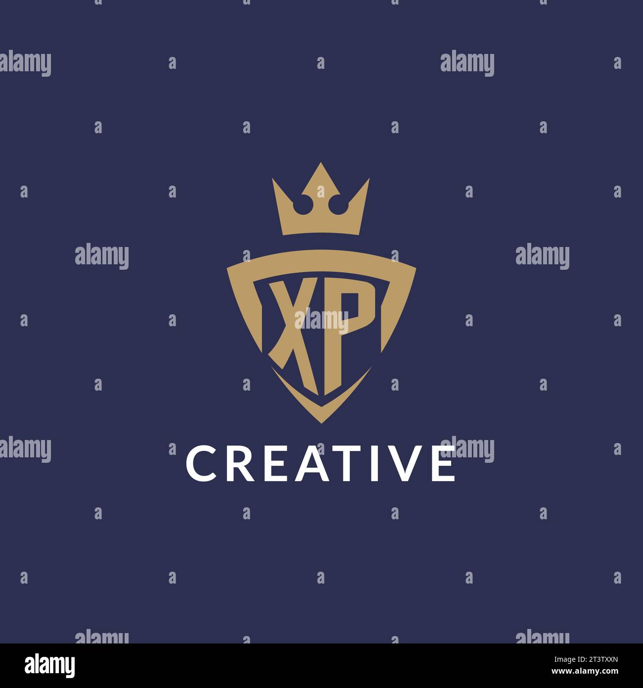 XP logo with shield and crown, monogram initial logo style vector file Stock Vector