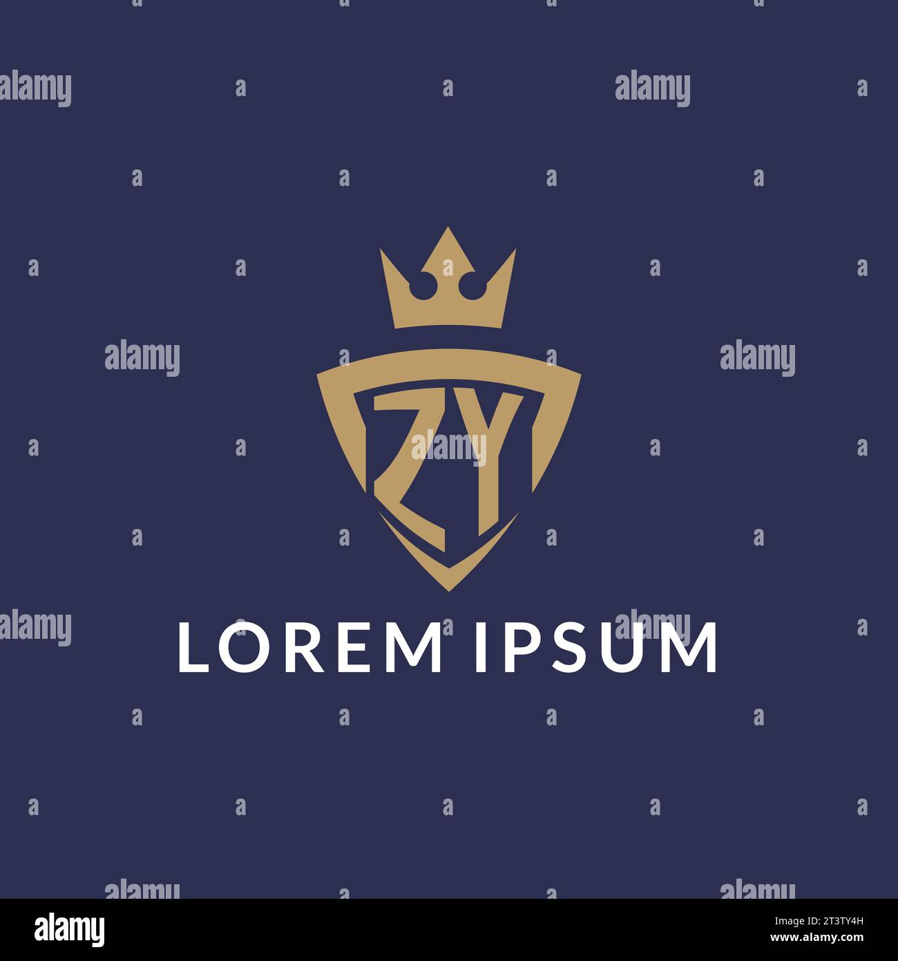 ZY logo with shield and crown, monogram initial logo style vector file Stock Vector