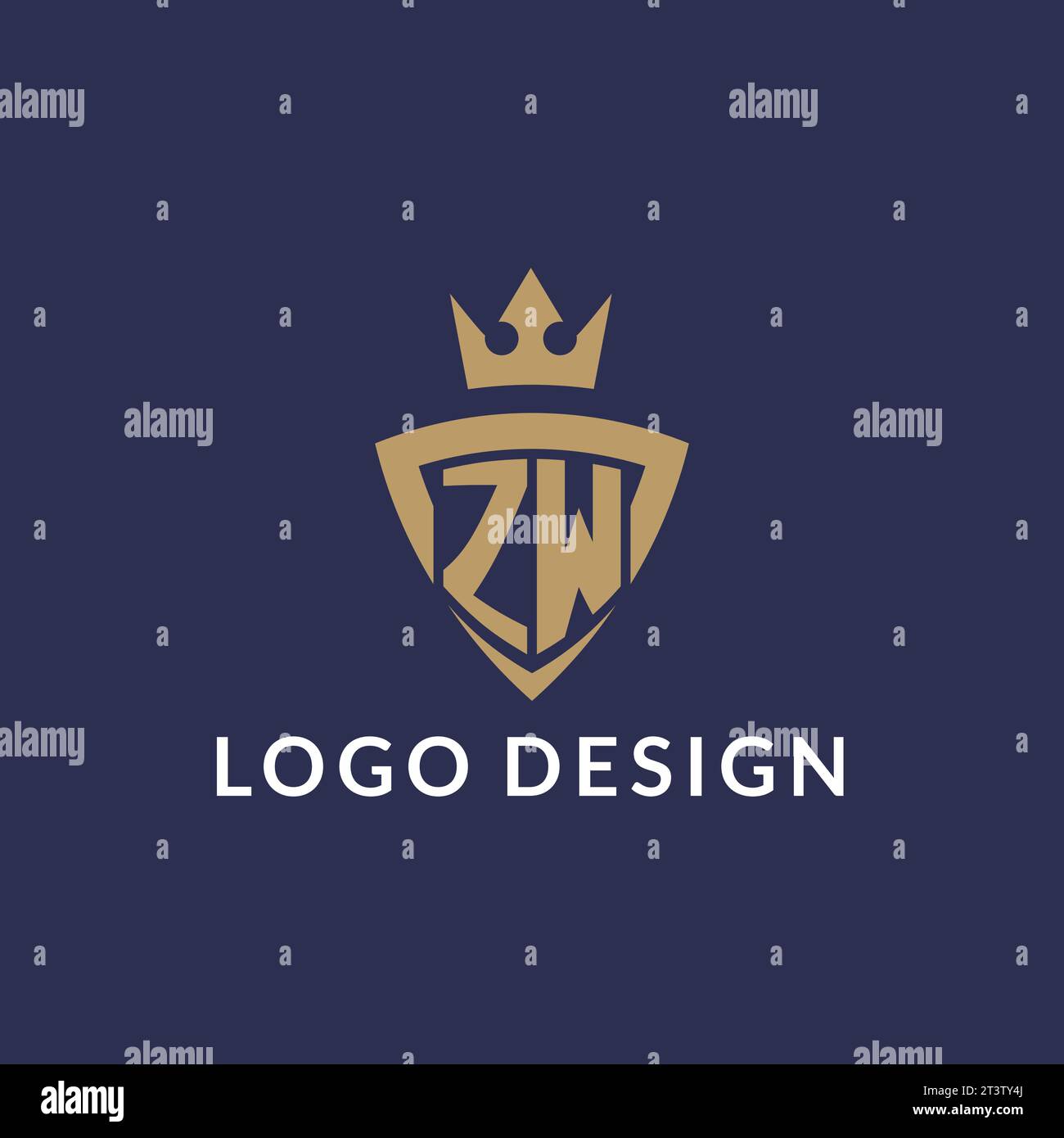 ZW logo with shield and crown, monogram initial logo style vector file Stock Vector