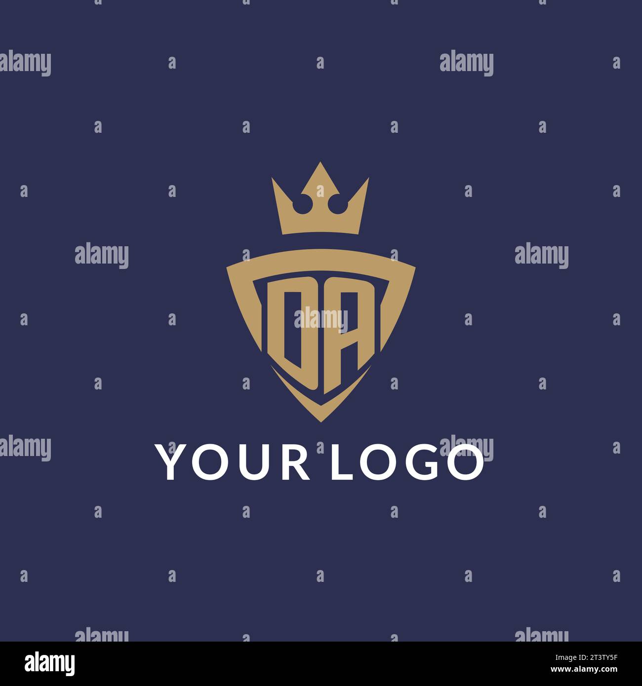 DA logo with shield and crown, monogram initial logo style vector file Stock Vector