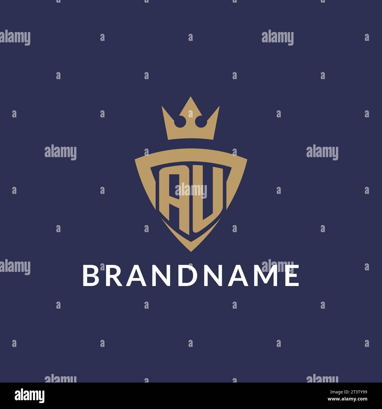 AU logo with shield and crown, monogram initial logo style vector file Stock Vector