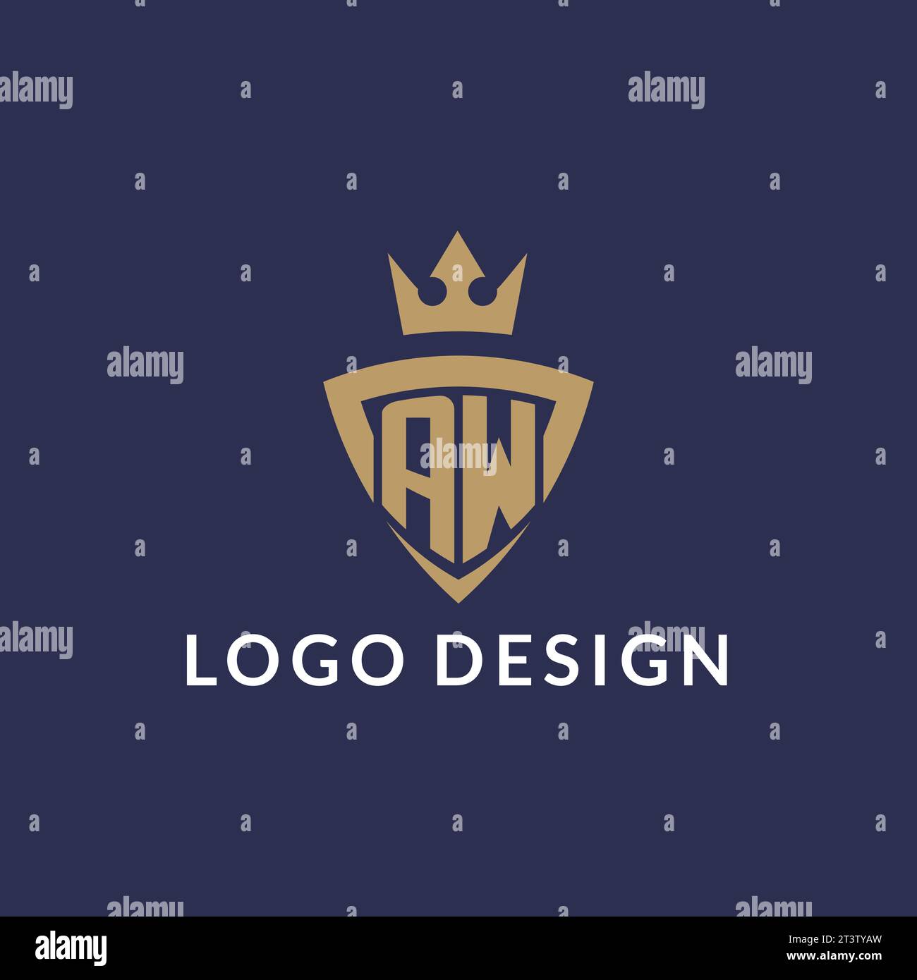 AW logo with shield and crown, monogram initial logo style vector file Stock Vector