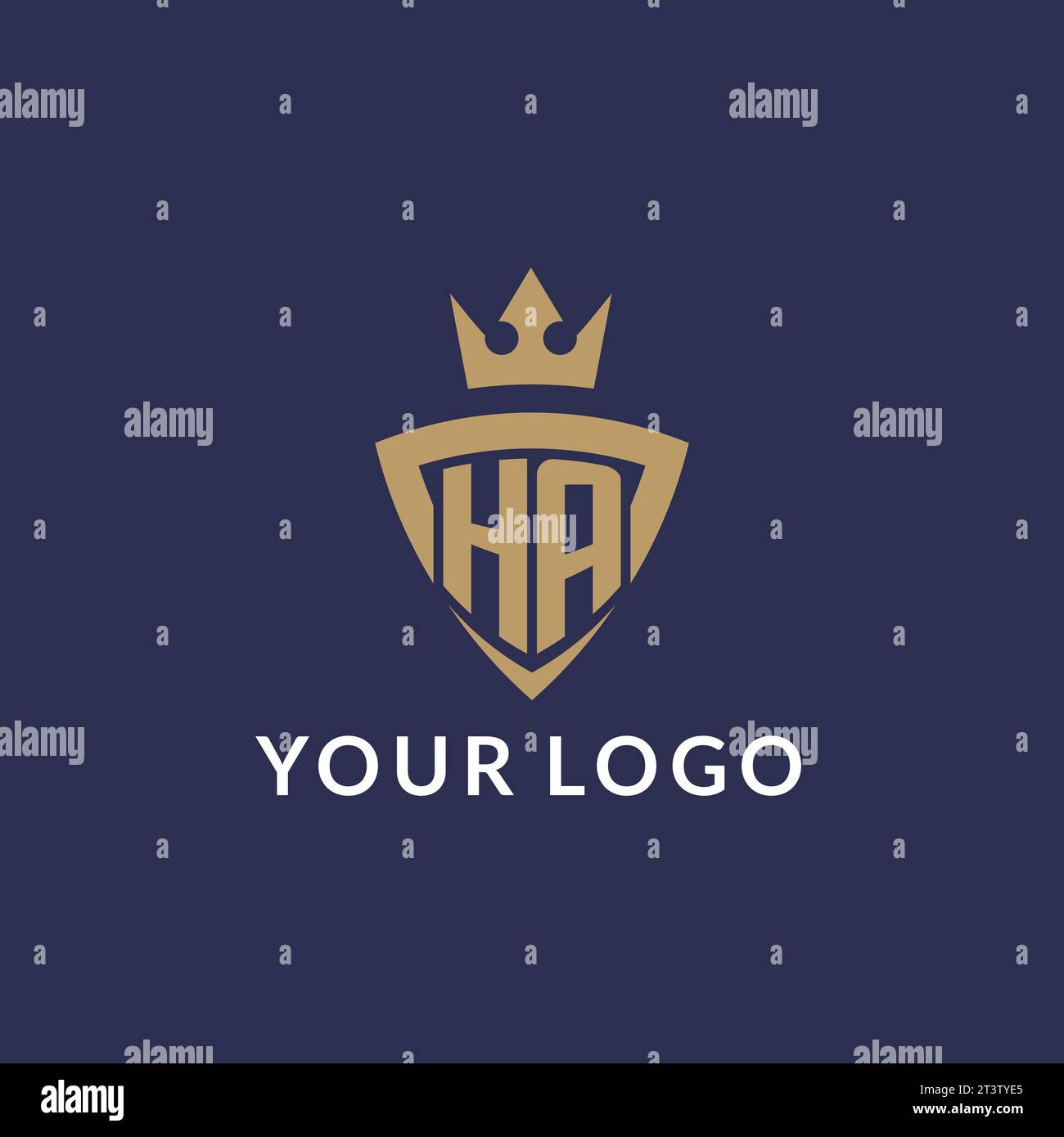 HA logo with shield and crown, monogram initial logo style vector file Stock Vector