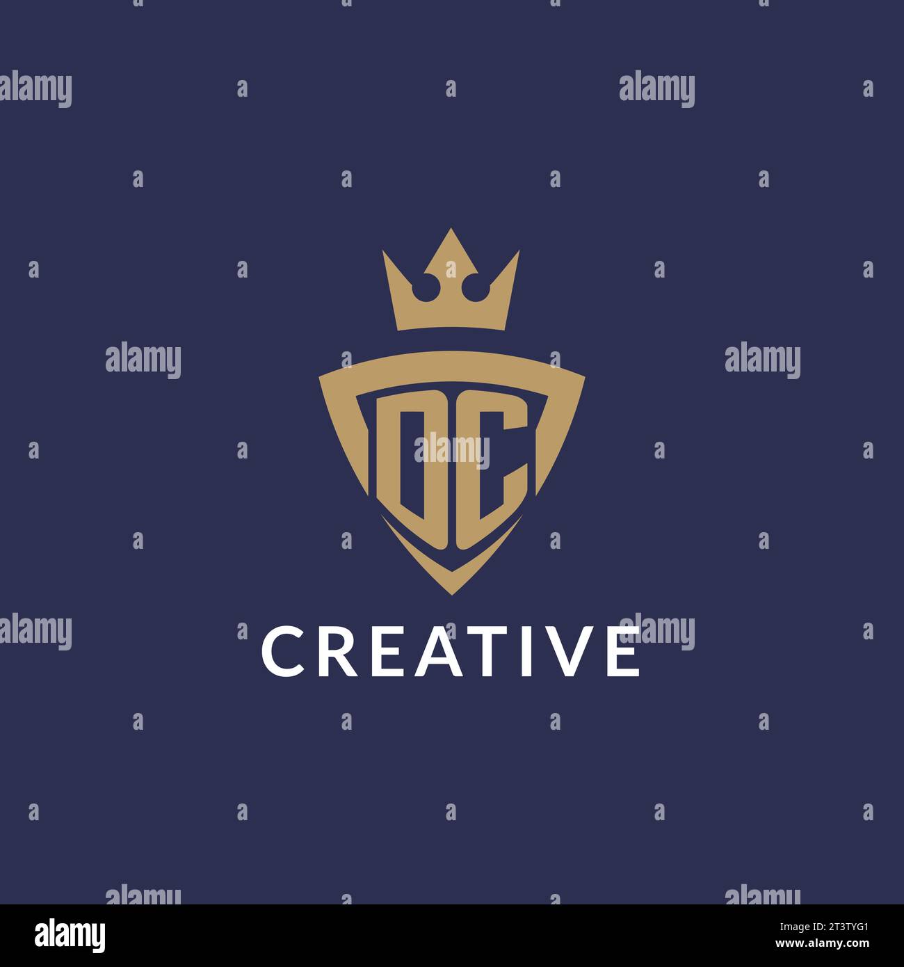 DC logo with shield and crown, monogram initial logo style vector file Stock Vector