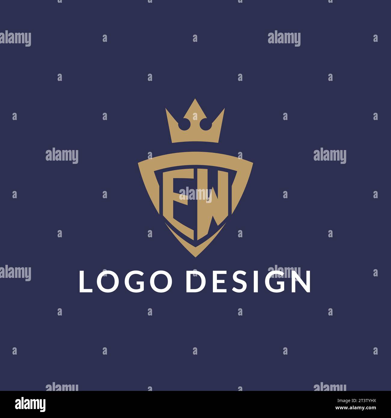EW logo with shield and crown, monogram initial logo style vector file Stock Vector