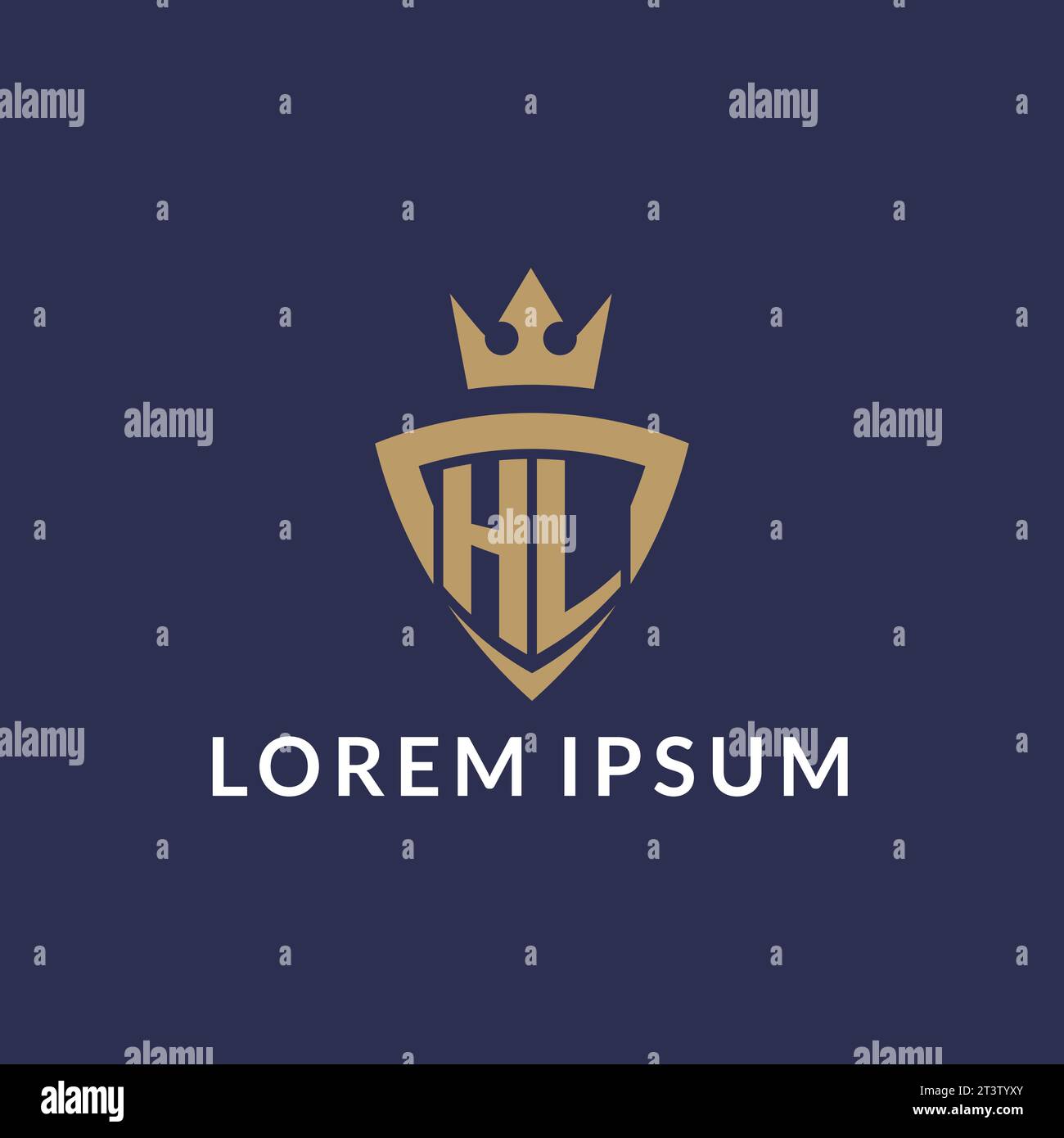 HL logo with shield and crown, monogram initial logo style vector file Stock Vector