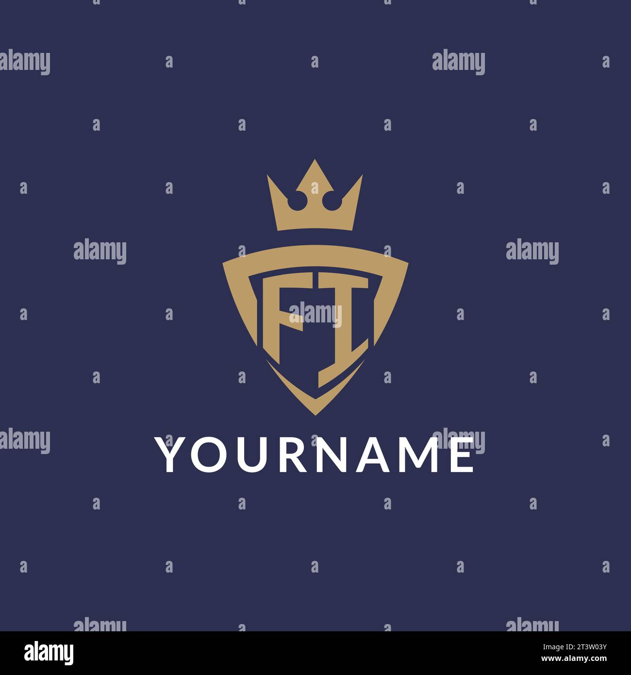 FI logo with shield and crown, monogram initial logo style vector file Stock Vector