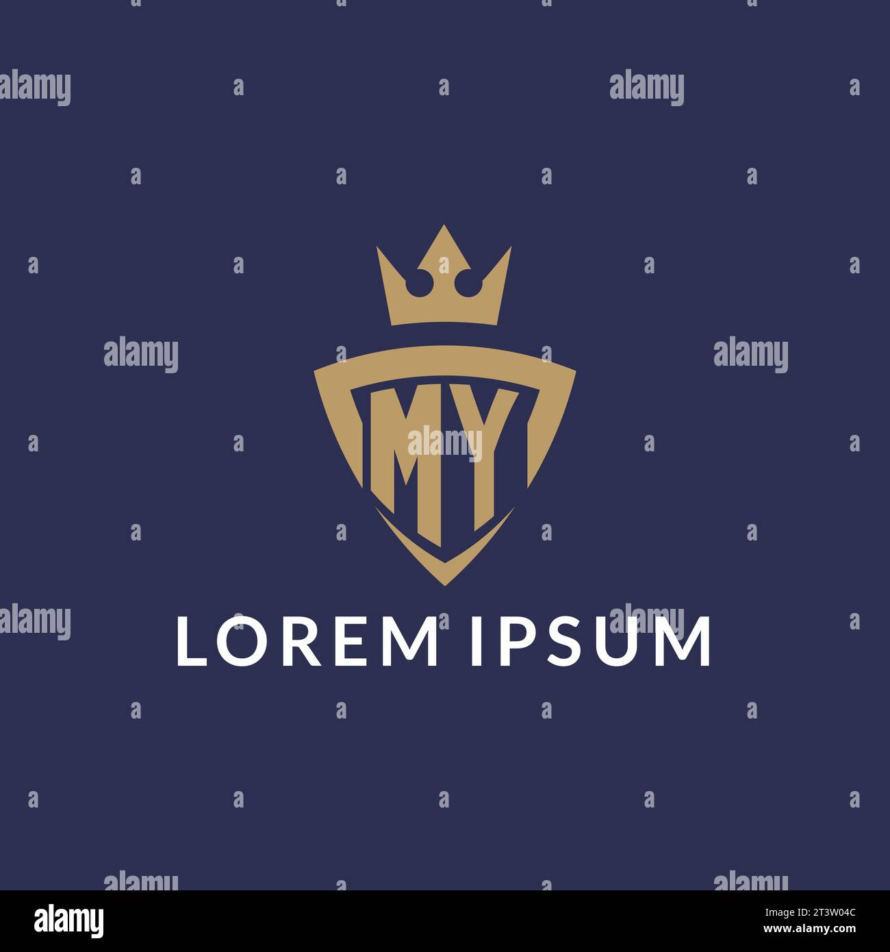 MY logo with shield and crown, monogram initial logo style vector file Stock Vector
