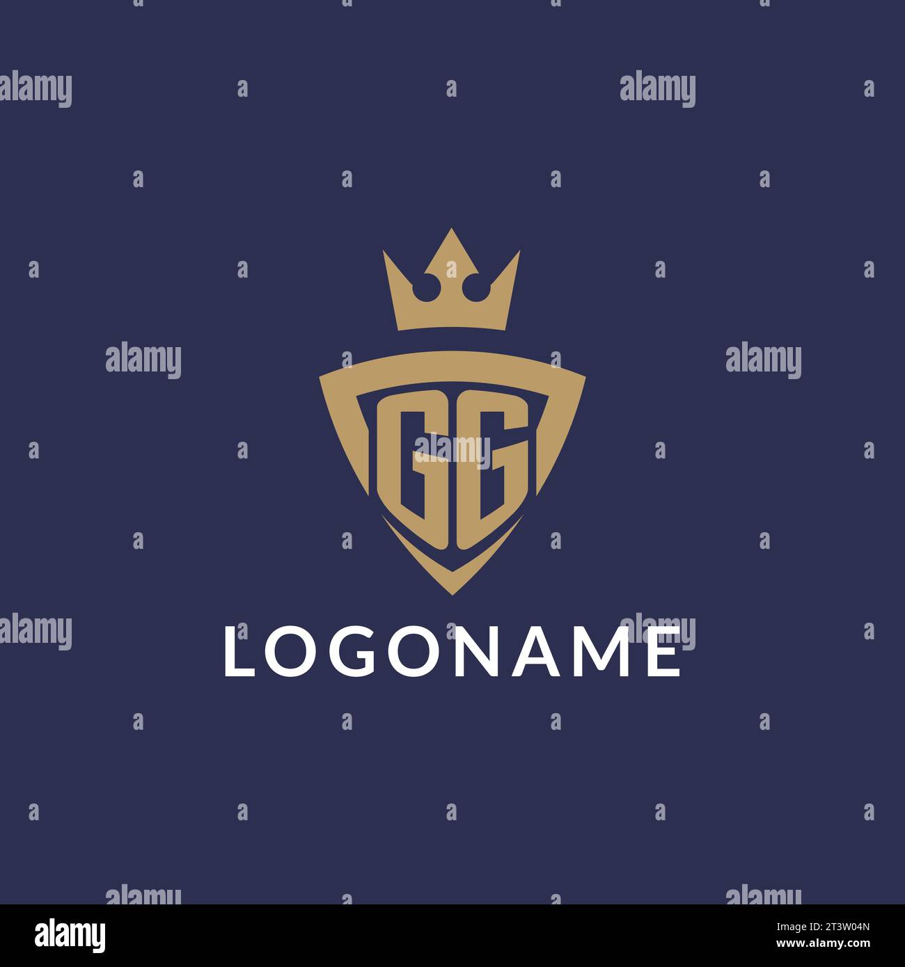 GG logo with shield and crown, monogram initial logo style vector file Stock Vector