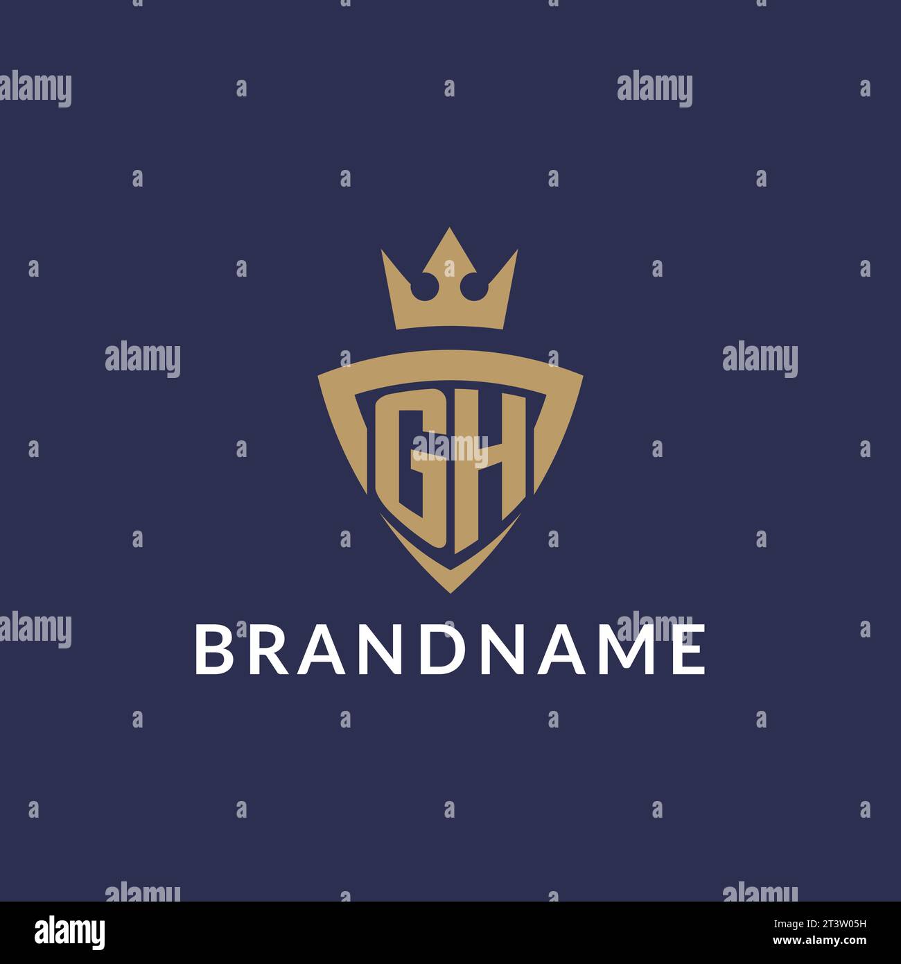 GH logo with shield and crown, monogram initial logo style vector file Stock Vector