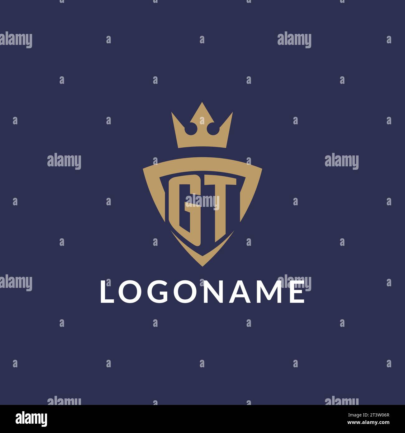 GT logo with shield and crown, monogram initial logo style vector file Stock Vector