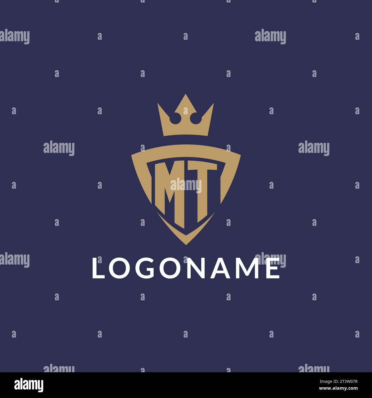 MT logo with shield and crown, monogram initial logo style vector file Stock Vector