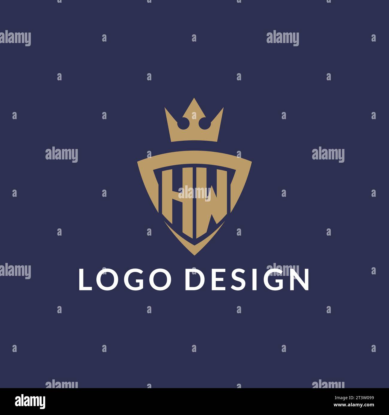 HW logo with shield and crown, monogram initial logo style vector file Stock Vector
