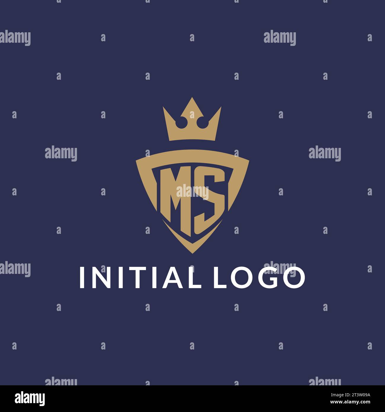 MS logo with shield and crown, monogram initial logo style vector file Stock Vector