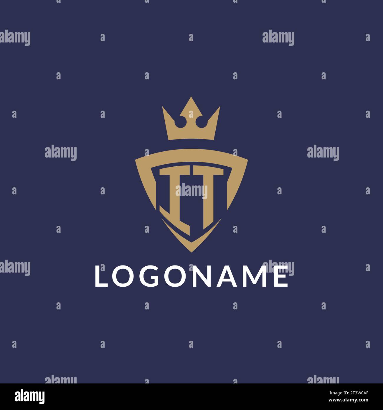 IT logo with shield and crown, monogram initial logo style vector file Stock Vector