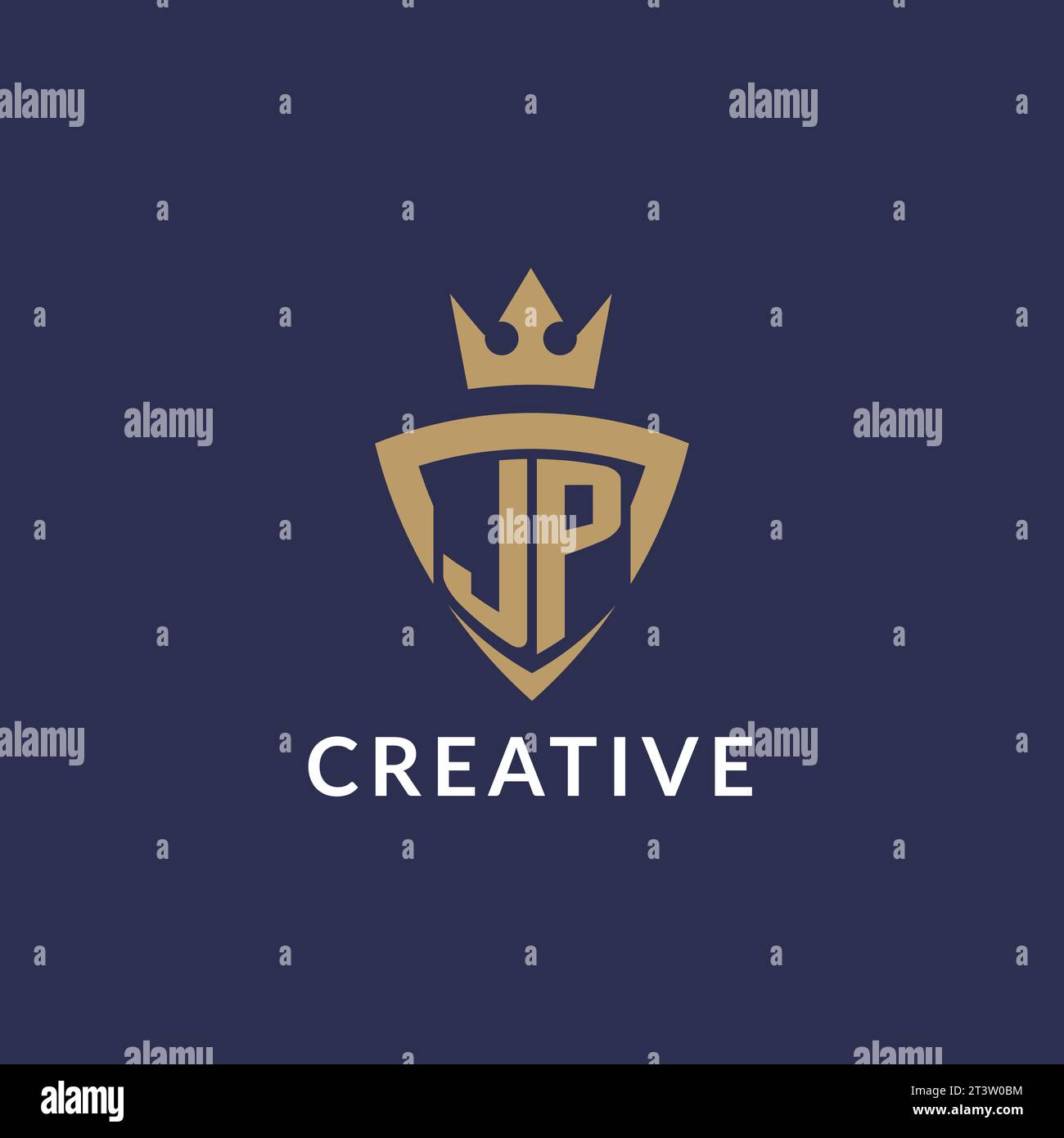 JP logo with shield and crown, monogram initial logo style vector file Stock Vector