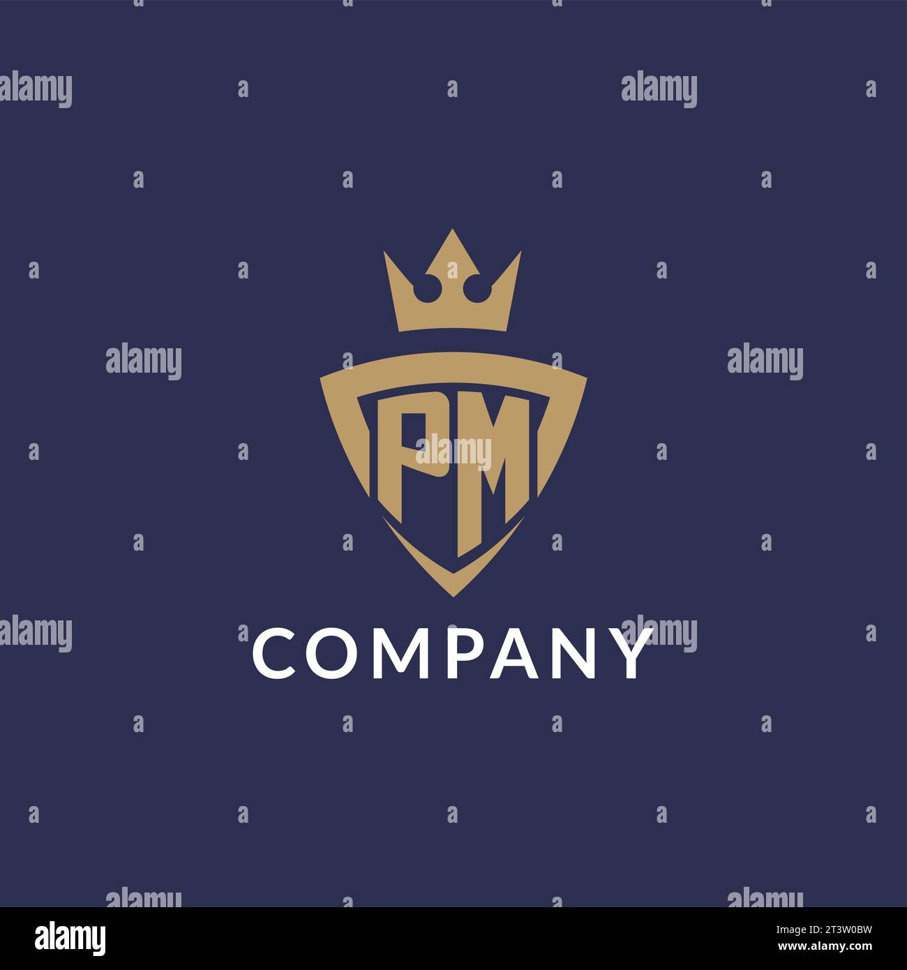PM logo with shield and crown, monogram initial logo style vector file Stock Vector