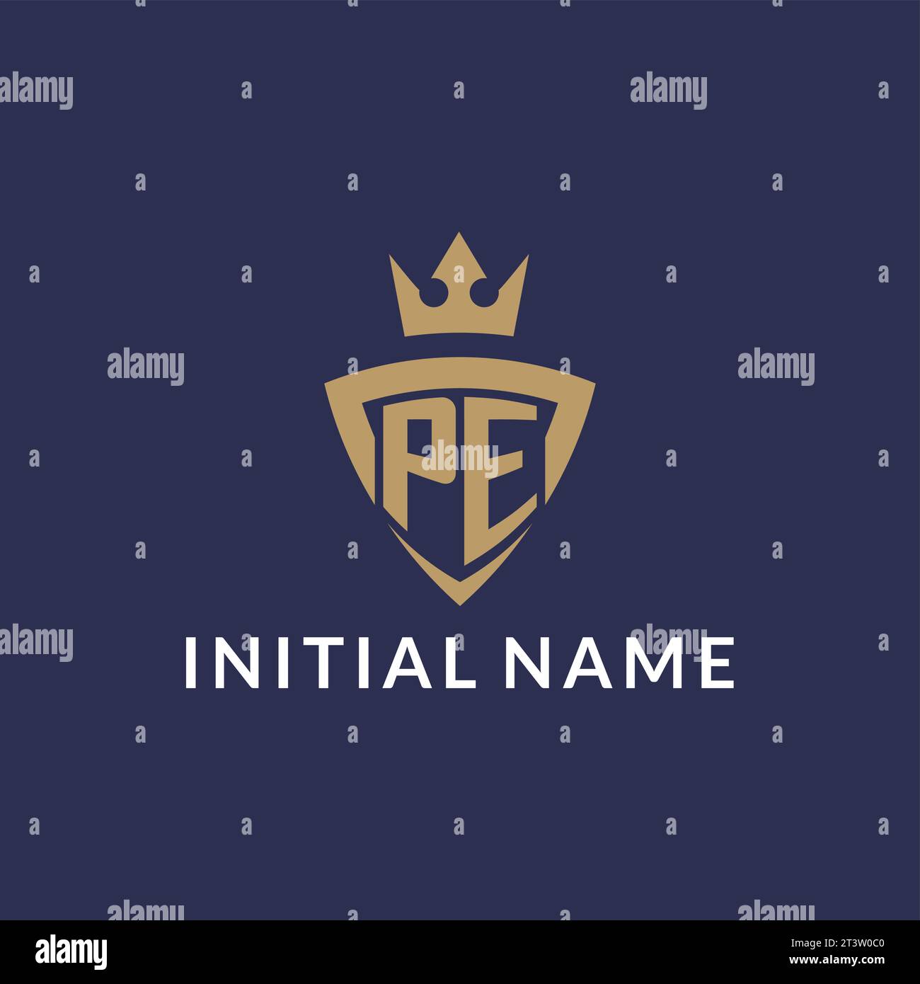 PE logo with shield and crown, monogram initial logo style vector file Stock Vector