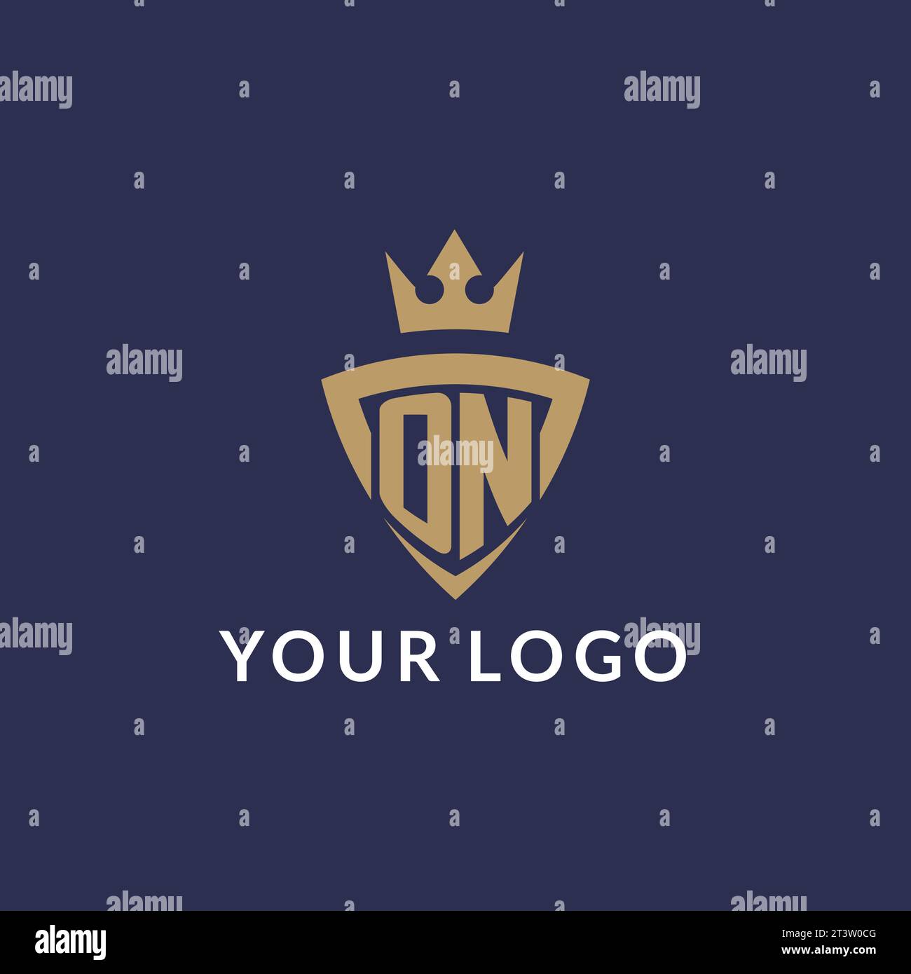 ON logo with shield and crown, monogram initial logo style vector file Stock Vector