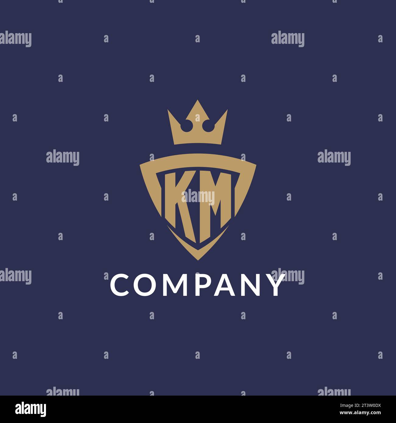 KM logo with shield and crown, monogram initial logo style vector file Stock Vector