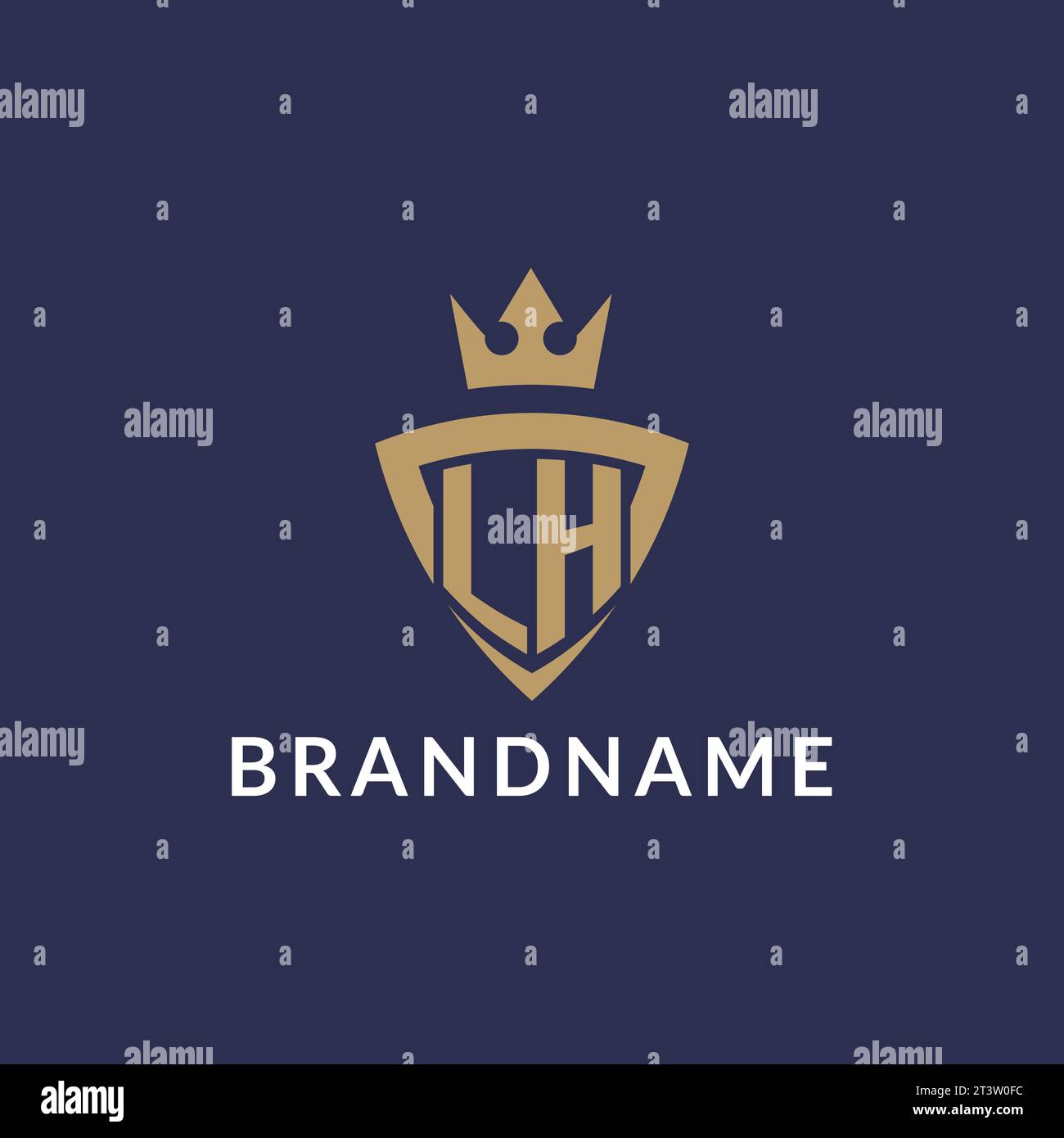 LH logo with shield and crown, monogram initial logo style vector file Stock Vector