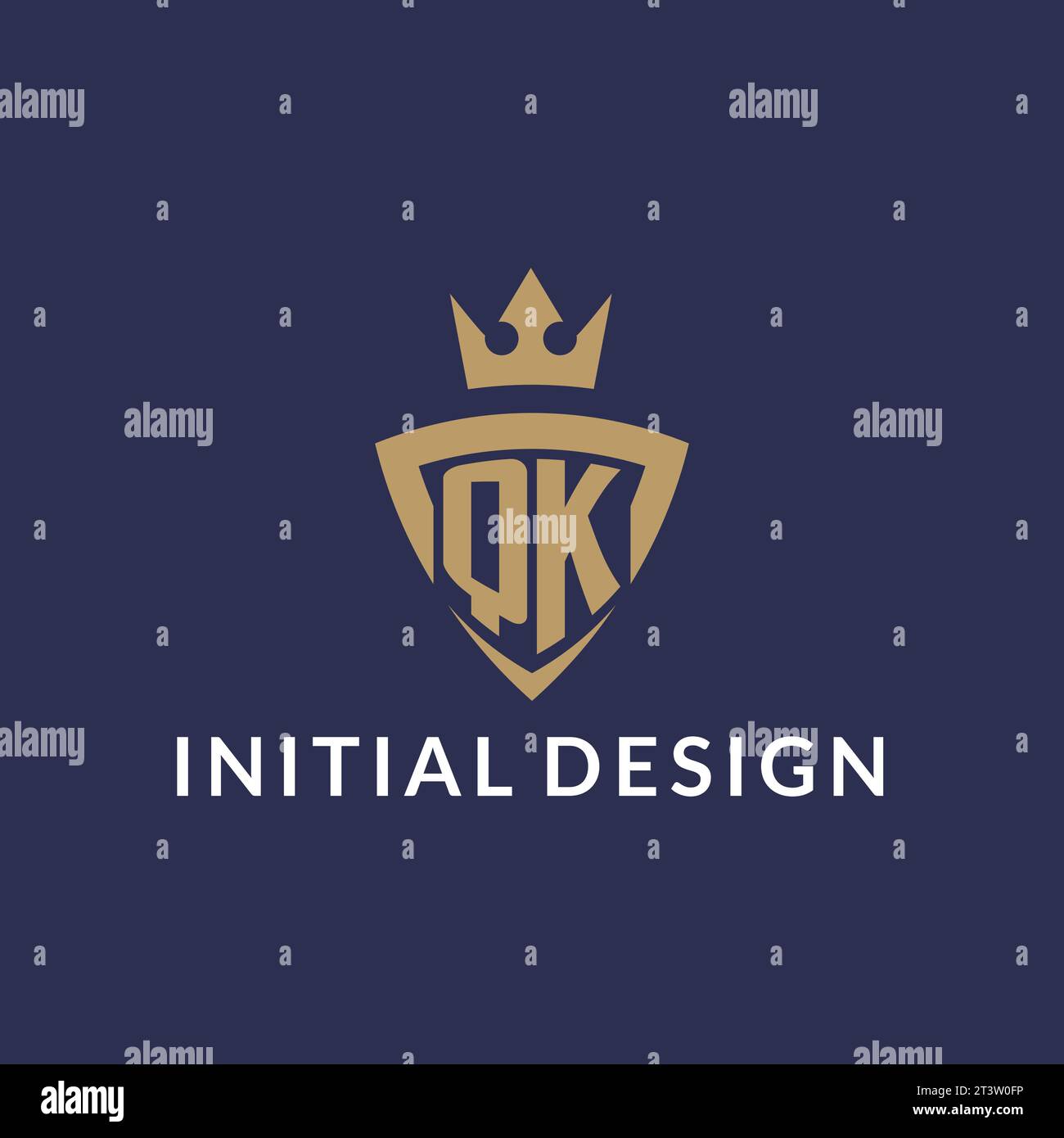 QK logo with shield and crown, monogram initial logo style vector file Stock Vector