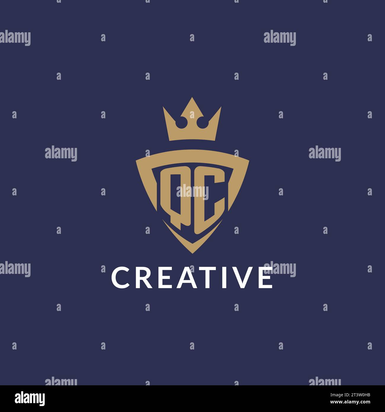 QC logo with shield and crown, monogram initial logo style vector file Stock Vector