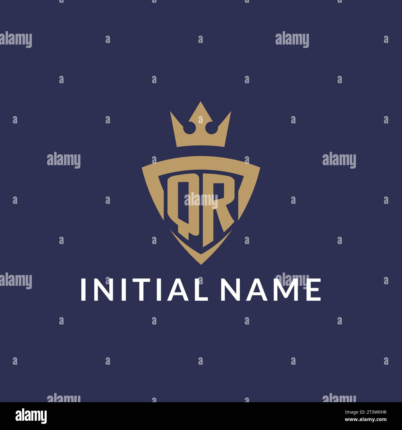 QR logo with shield and crown, monogram initial logo style vector file Stock Vector