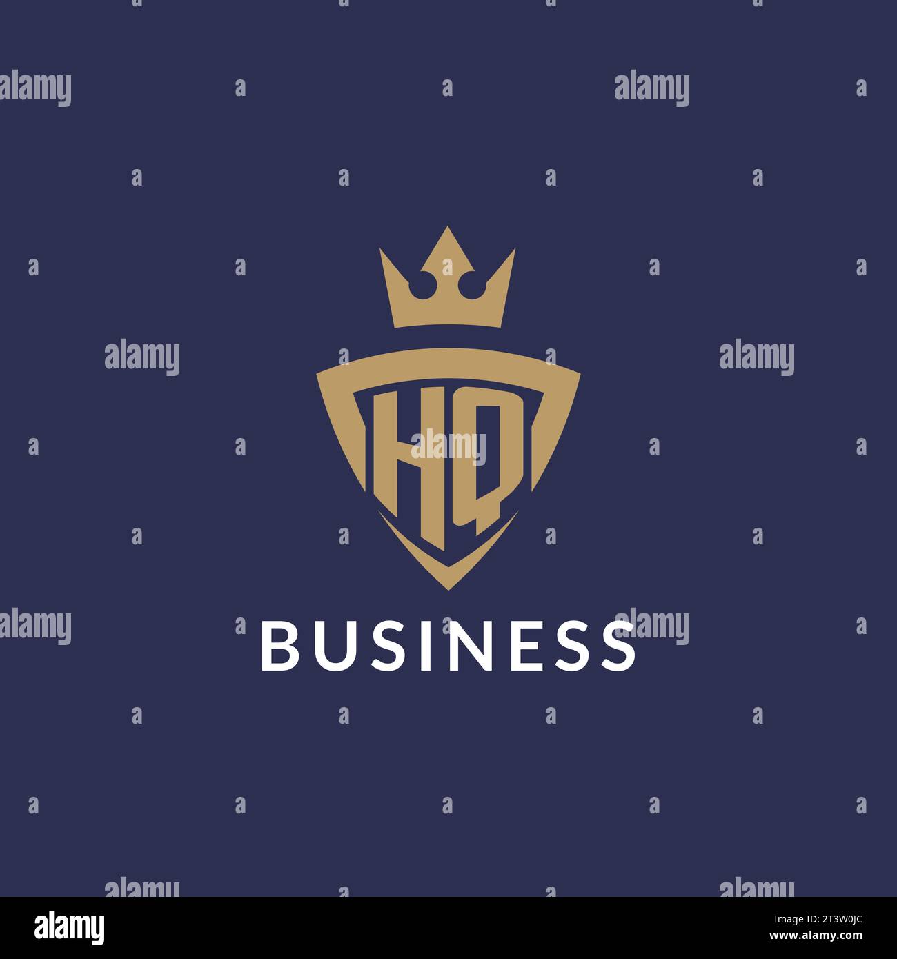 HQ logo with shield and crown, monogram initial logo style vector file Stock Vector