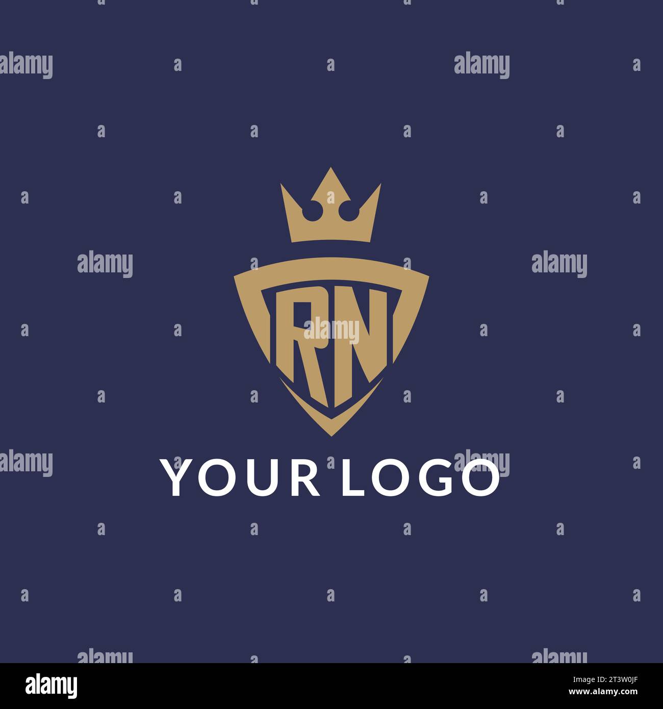 RN logo with shield and crown, monogram initial logo style vector file Stock Vector