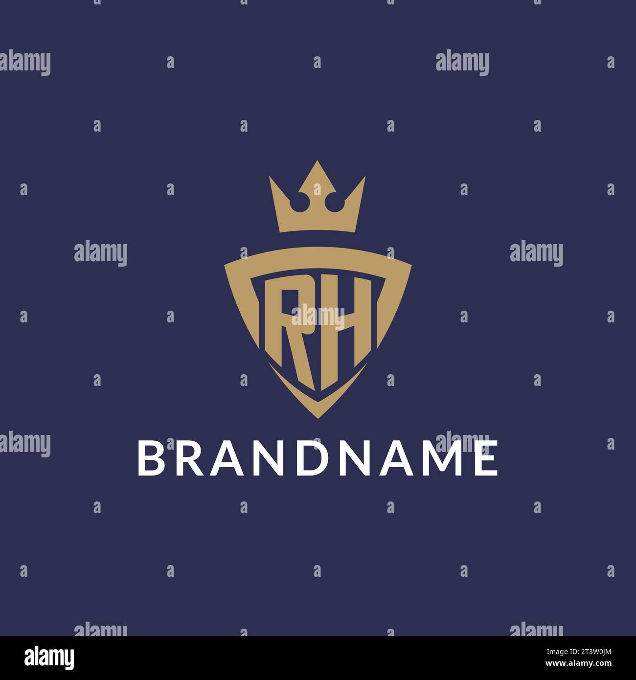 RH logo with shield and crown, monogram initial logo style vector file Stock Vector