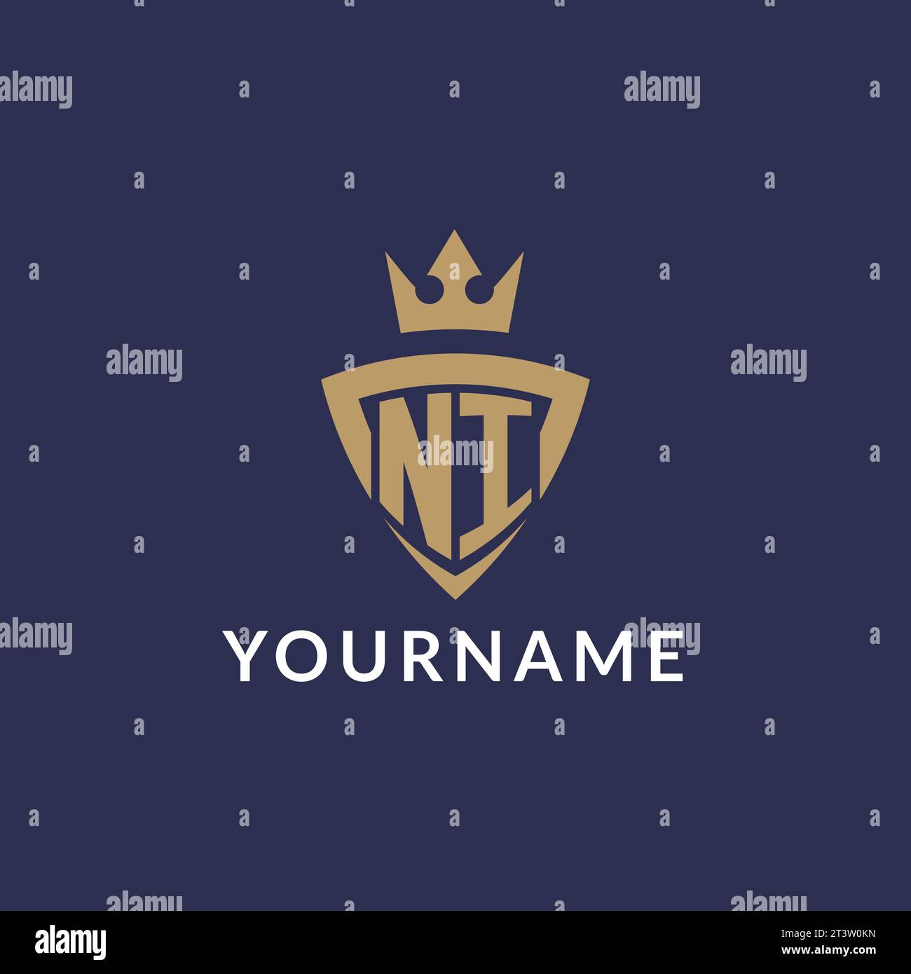 NI logo with shield and crown, monogram initial logo style vector file Stock Vector