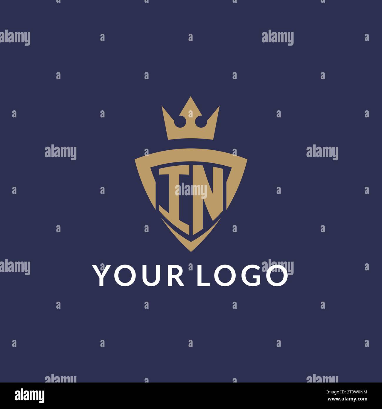 IN logo with shield and crown, monogram initial logo style vector file Stock Vector