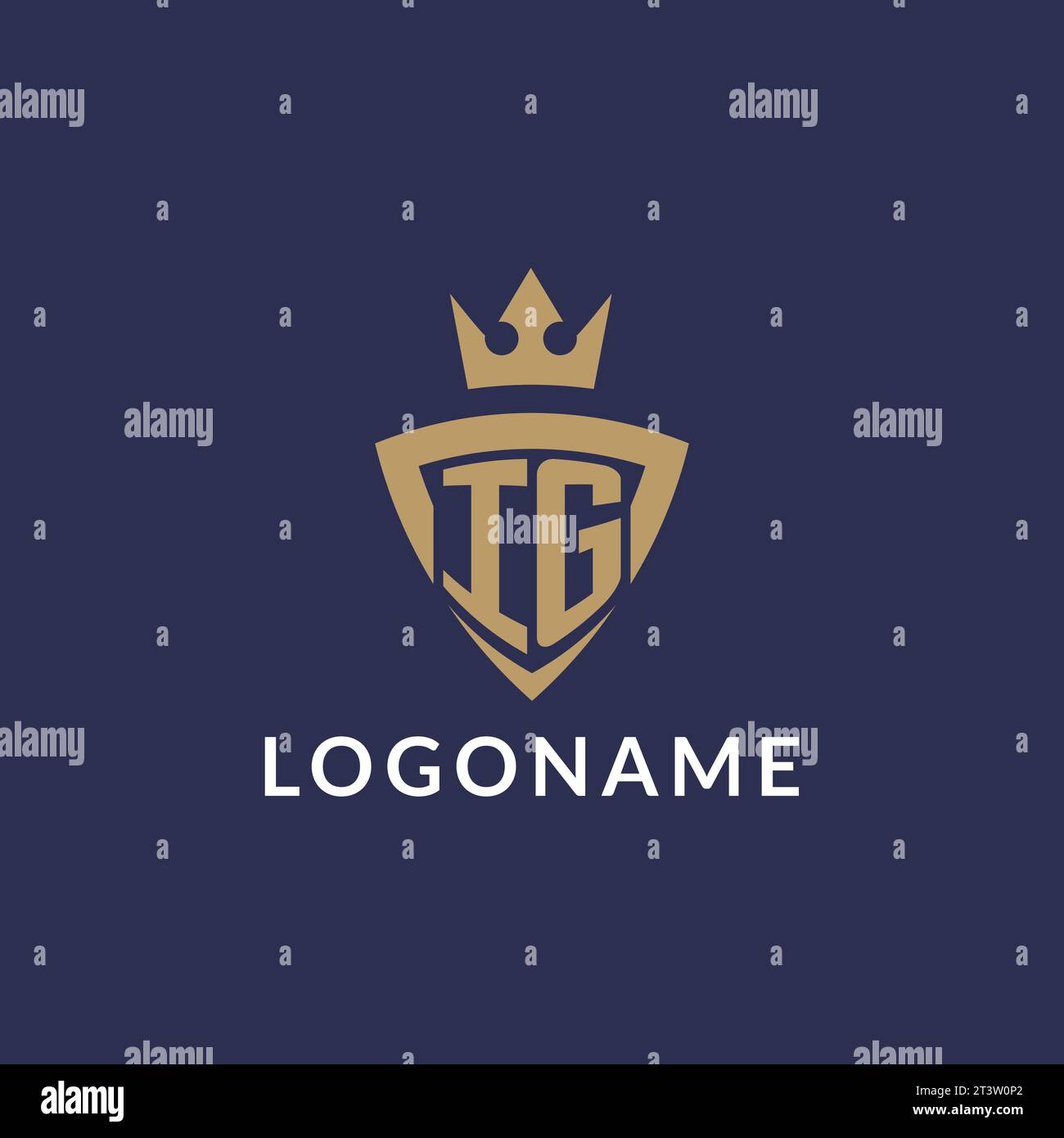 IG logo with shield and crown, monogram initial logo style vector file Stock Vector