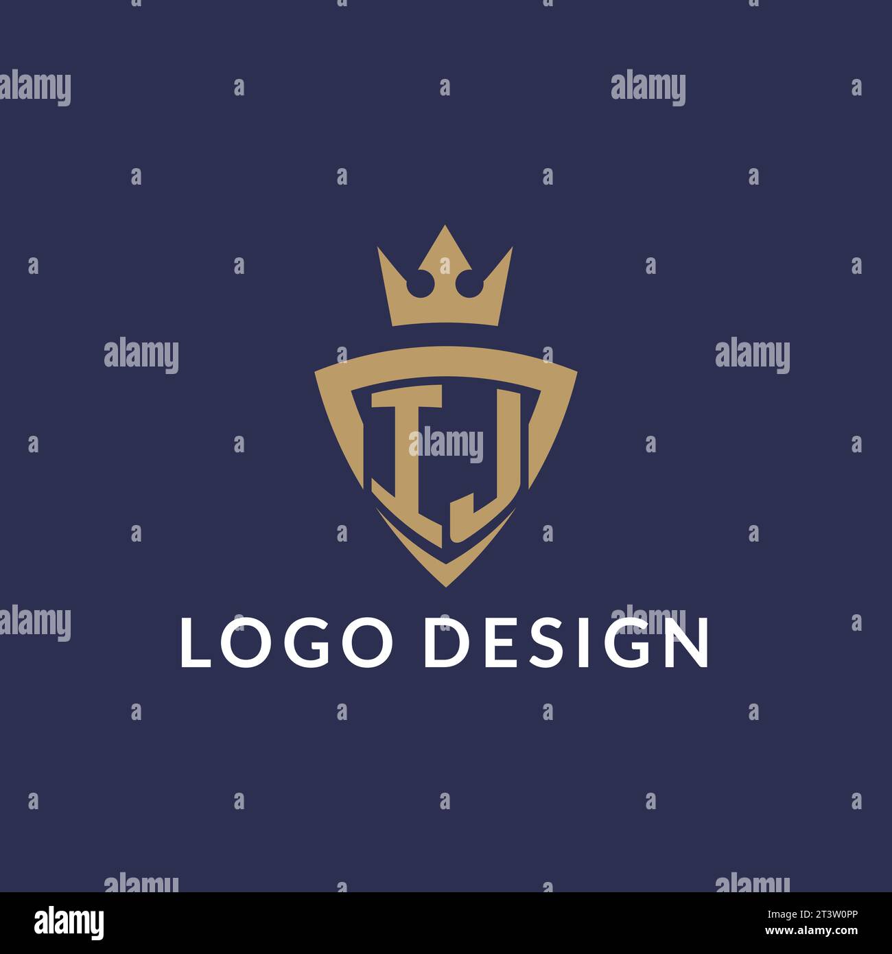IJ logo with shield and crown, monogram initial logo style vector file Stock Vector