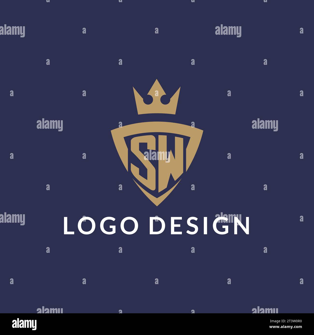 SW logo with shield and crown, monogram initial logo style vector file Stock Vector