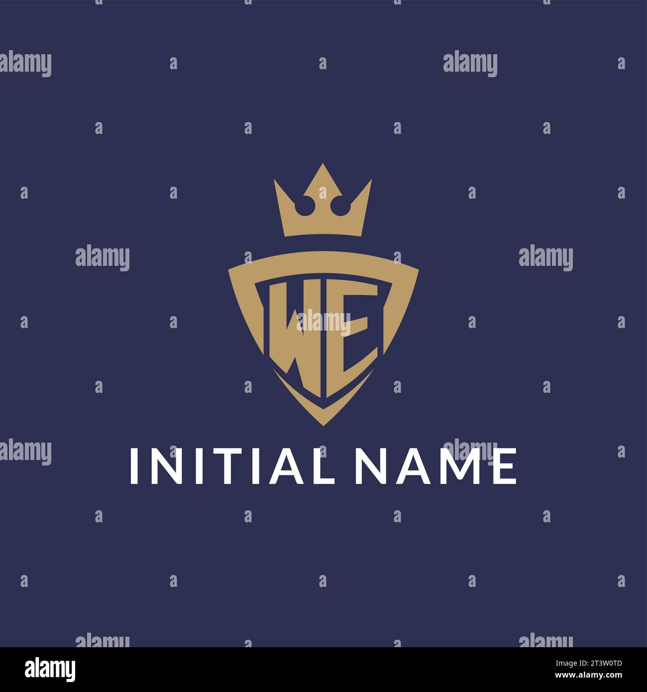 WE logo with shield and crown, monogram initial logo style vector file Stock Vector