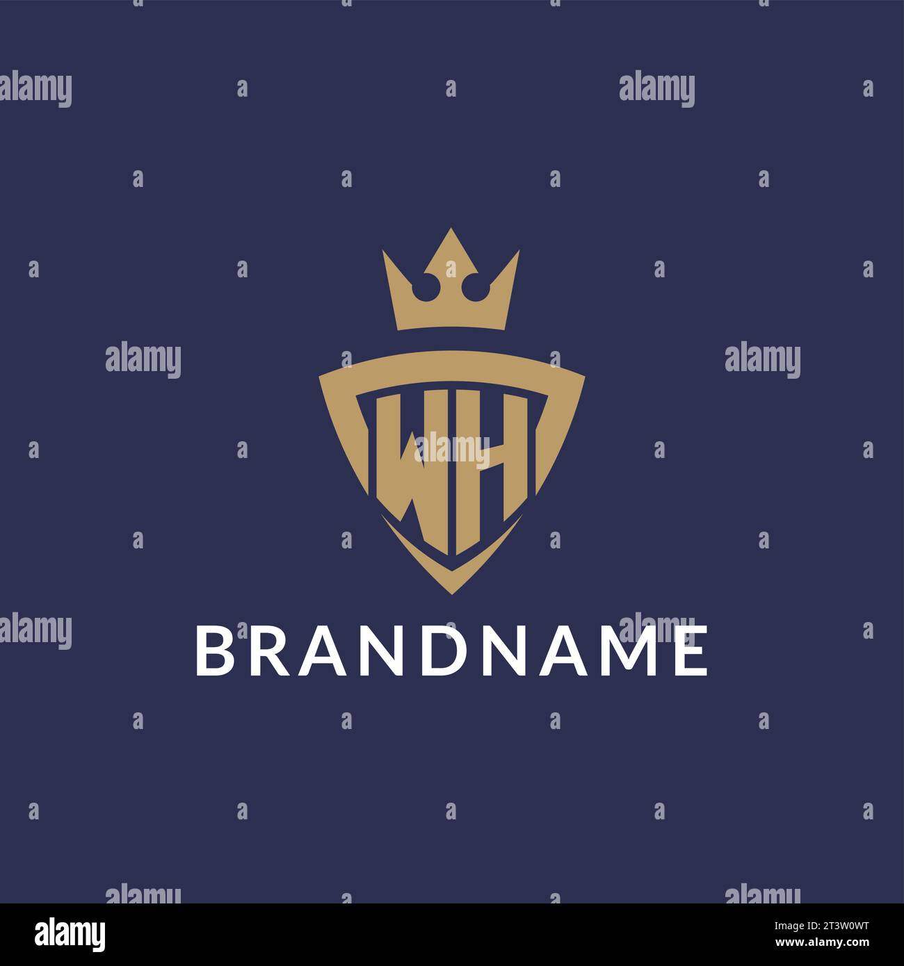 WH logo with shield and crown, monogram initial logo style vector file Stock Vector