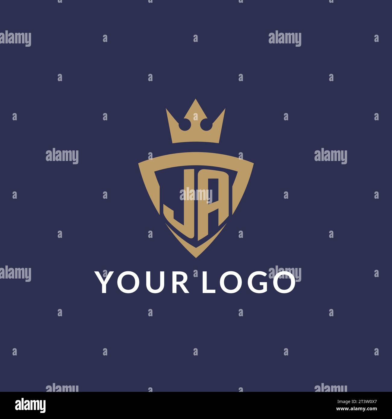 JA logo with shield and crown, monogram initial logo style vector file Stock Vector