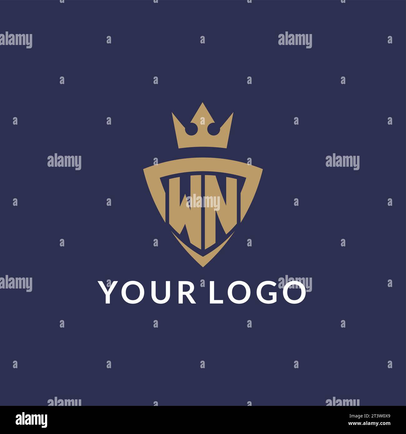 WN logo with shield and crown, monogram initial logo style vector file Stock Vector