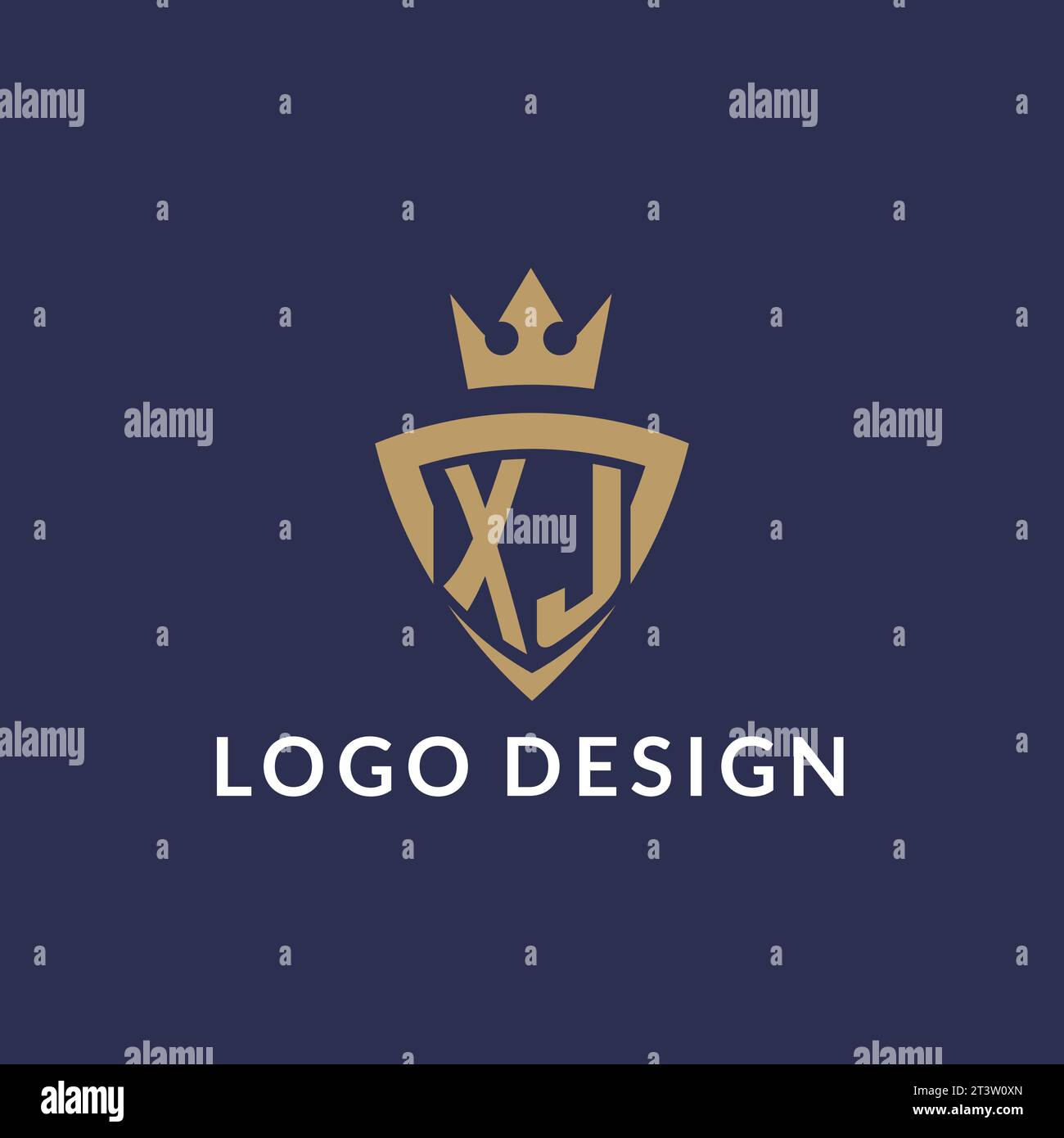 XJ logo with shield and crown, monogram initial logo style vector file Stock Vector