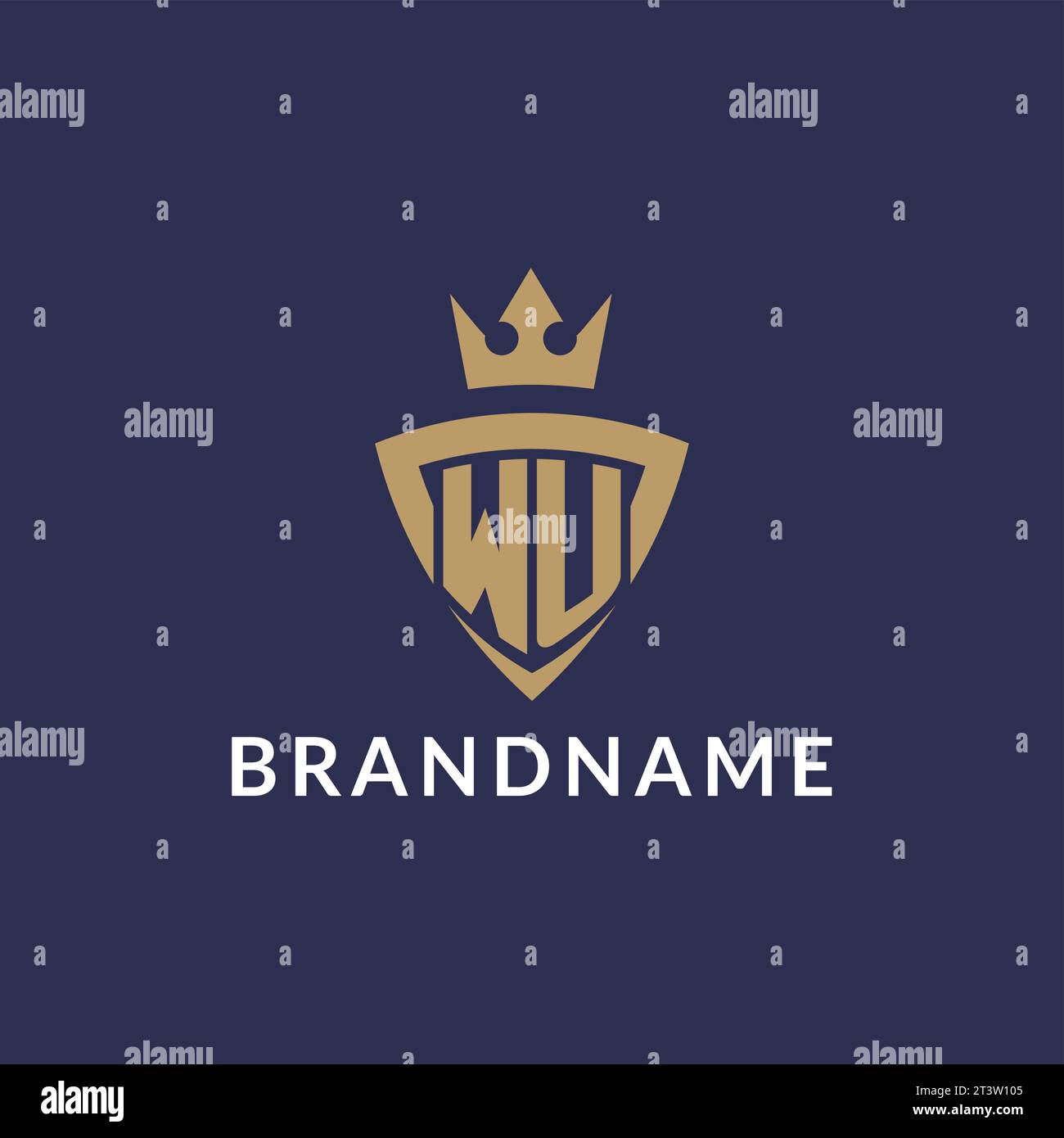 WU logo with shield and crown, monogram initial logo style vector file Stock Vector